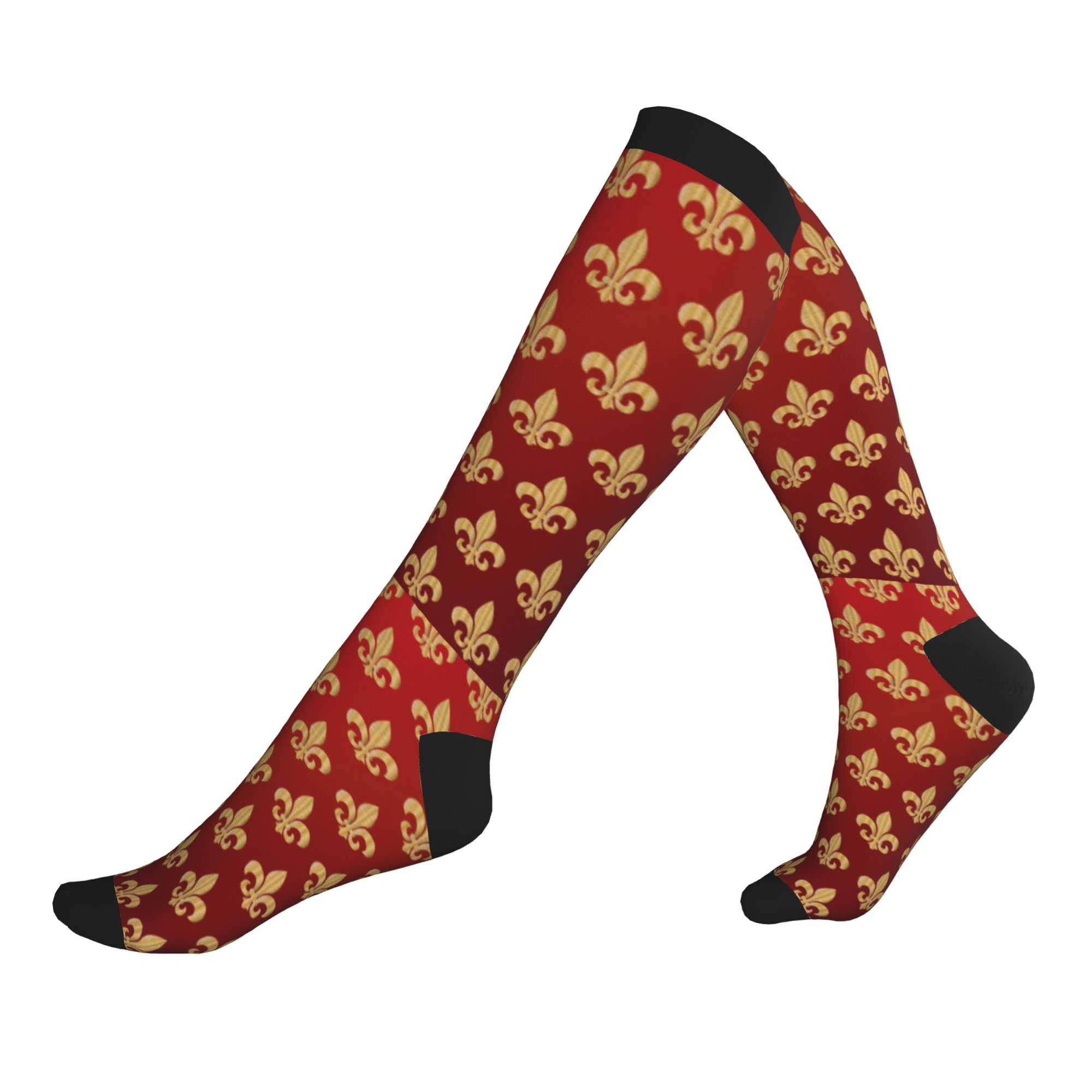 3D Printing Gold - Heren rode en gouden Fleur-De-Lys-kledingsokken, unisex,