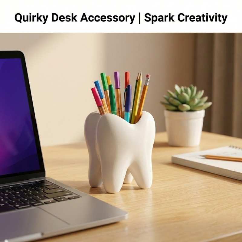 3D Printing Tooth - 3D-geprinte tandvormige bureau-organizer voor tandenborstel, make-up,